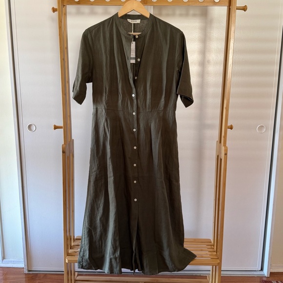 Everlane Frolic Linen Dress NWT - Olive - Size 6 - Picture 3 of 5